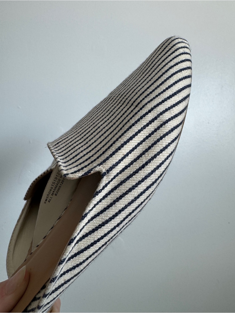 Striped Fabric Mule Flats Navy Cream Pointed Toe Slip On Shoes Size 8 - Picture 5 of 7